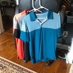 3 Adidas 3 stripe golf polos used size small